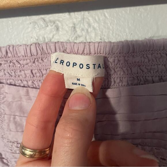 Romantic Soft Girl Lavender Puff Sleeve Crop Eyelet Blouse 100% Cotton Medium - Picture 3 of 6